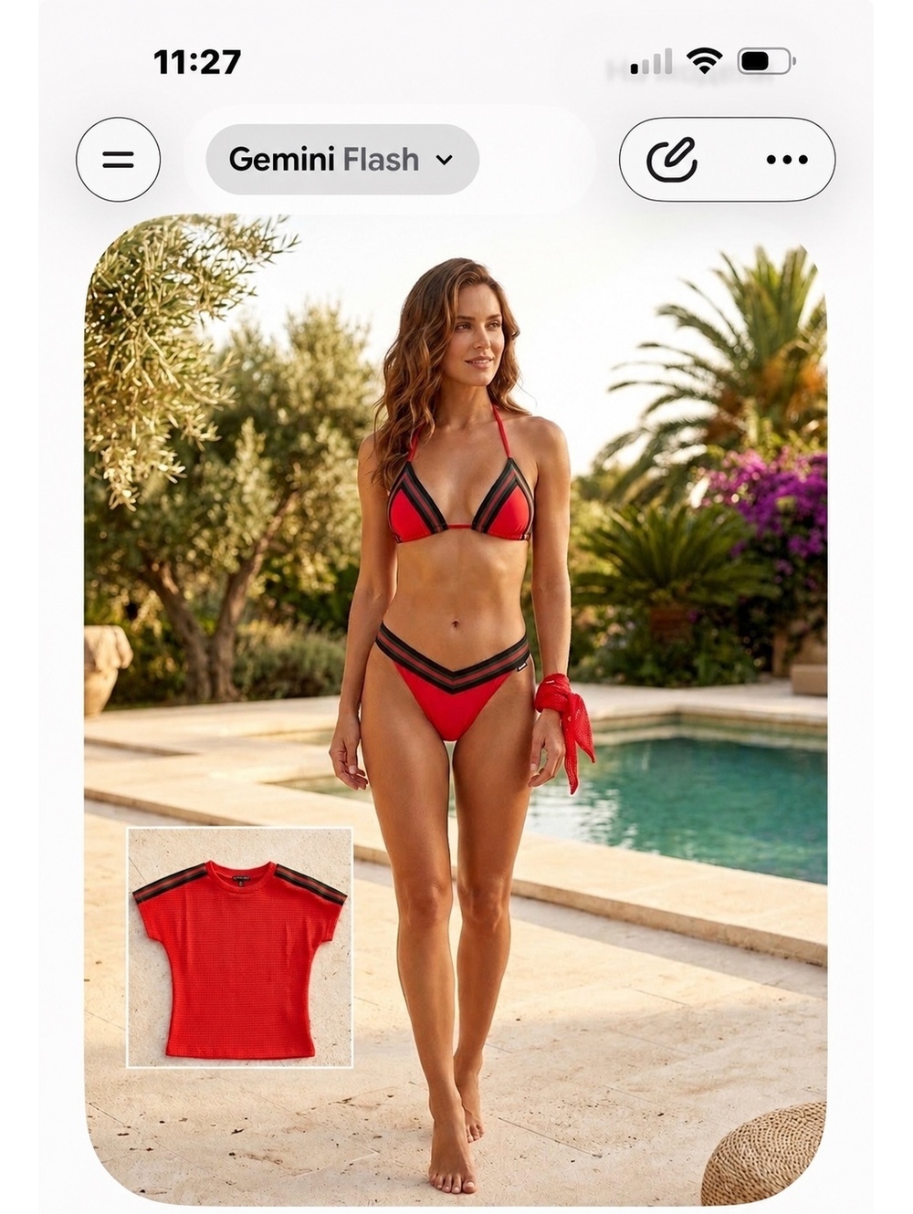 Sauvage Red 3-Piece Bikini Swimsuit Mesh Top Stripe Trim Size S